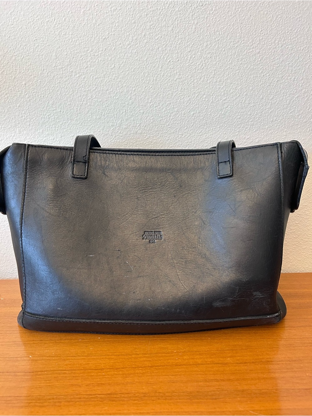 Michael Green Scandia Bag USA Black Leather Tote Bag with Double Shoulder Straps - Picture 2 of 16